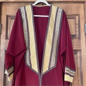 Maroon/Gold Stitched Lined Open Abaya Robe Kimono